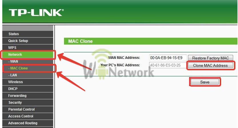 клонирование mac адреса tplink